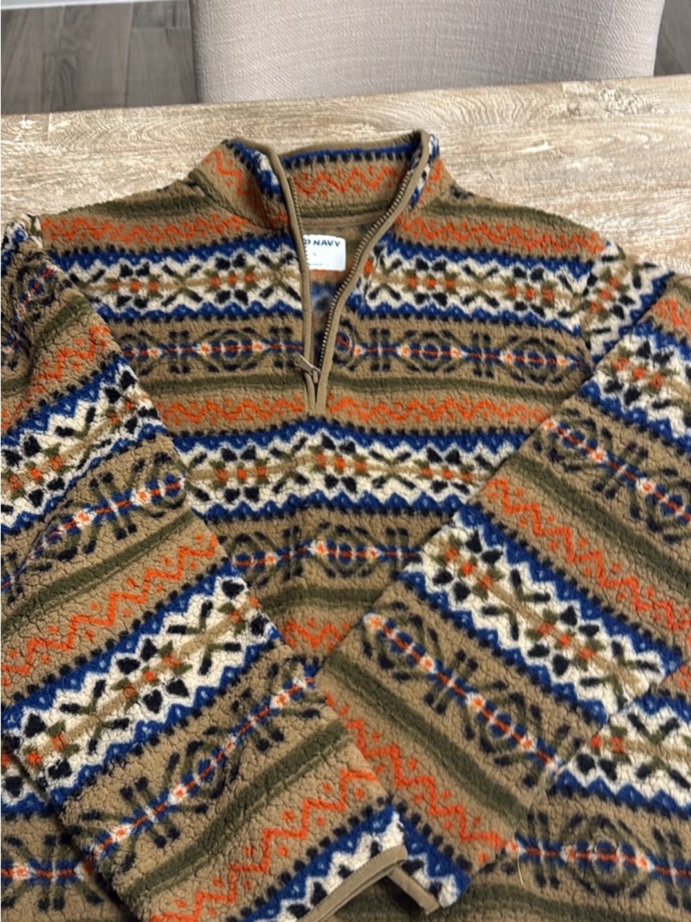 Old navy Men's Tan Fair Isle Quarter-Zip Sweater